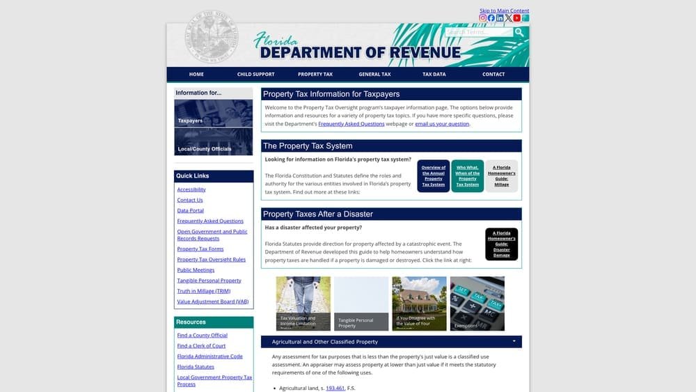 Screenshot of Florida Department of Revenue – Property Tax Data website