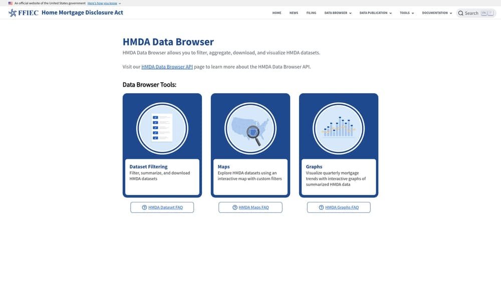 Screenshot of CFPB Loan Explorer (HMDA Data Tool) website
