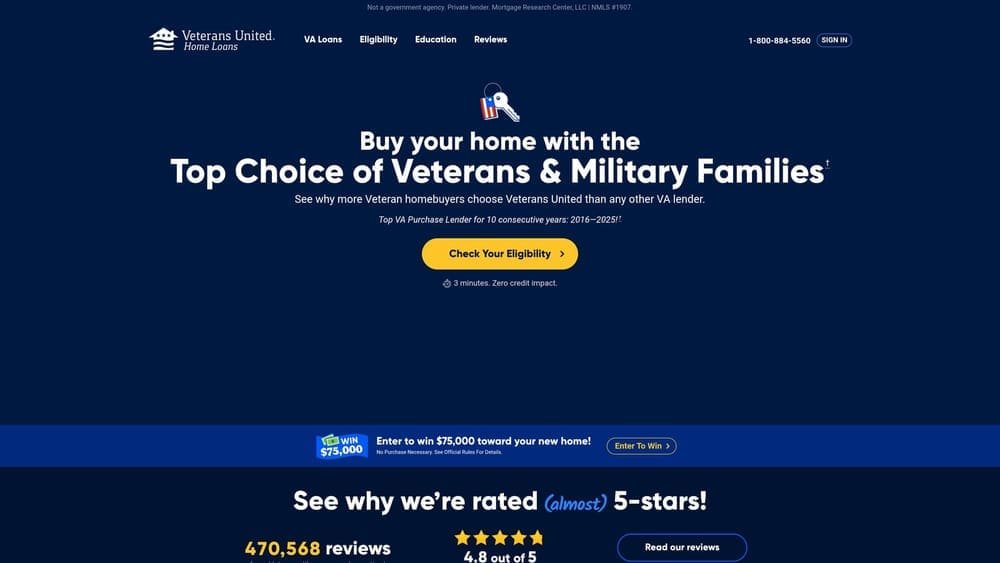 Screenshot of Veterans United Home Loans website